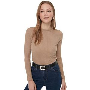 Trendyol Dames Camel Steep Collar Piping Basic Gebreide Blouse, XL