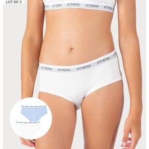 Girl by Athena - Set van 2 getailleerde boxershorts voor meisjes, katoen, stretch, modal, ultrazacht, elastisch, breed logo, sportieve look en design, wit/pastelblauw, 7 (14 jaar), wit/pastelblauw, 14