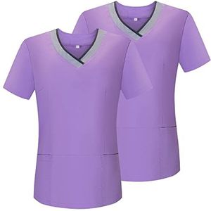 MISEMIYA - Verpakking van 2 stuks - damesoverhemd, korte mouwen, medisch uniform G718, Paars G718-38, XL