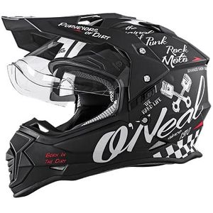 O'NEAL | Enduro Motorfiets Helm | Ventilatie-openingen voor maximale luchtstroom en koeling, ABS shell, geïntegreerd zonnevizier | Sierra Torment V.22 Volwassen Helm | Zwart Wit | L