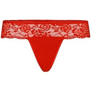 Teyli Damessnoer tanga van mesh met kant, rood, M
