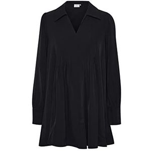 KAFFE Mini-jurk voor dames met lange mouwen, losse pasvorm, met hemd, kraag voor dames, Black Deep, 32