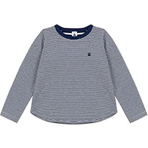 Petit Bateau Uniseks kinderen T-shirt met lange mouwen, Middeleeuws blauw/beige Montelimar, 10 Jaar