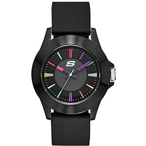 Skechers Rosencrans 40 mm kwart analoog horloge met siliconenriem en plastic kast, zwart met meerkleurig accent