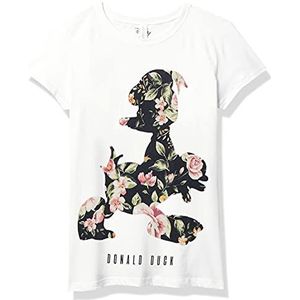 Disney Characters Pattern Donald Girl's Solid Crew Tee, White, X-Small, Weiß, XS
