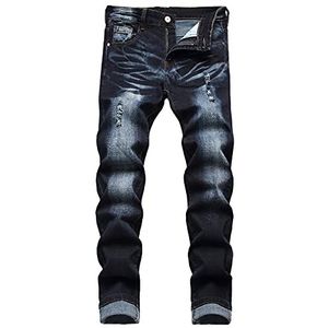 JUNBAOSS Heren Slim Fit Stretch Jeans Ripped Skinny Jeans voor Mannen, Distressed Straight Leg Fashion Comfort Flex Taille Broek, B#donkerblauw, 28-32W x 26L