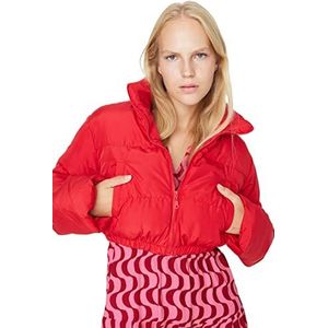 Trendyol Dames reverskraag effen normale winterjas jas, rood, S, Rood, S