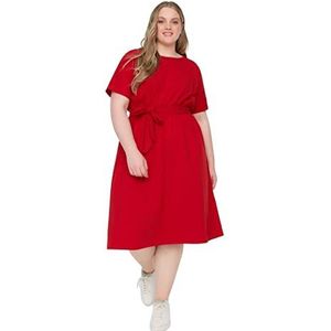 Trendyol Dames Plus Size Mini A-lijn Relaxed Knit Plus Size Jurk, Rood, 4XL grote maten