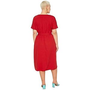 TRENDYOL Dames grote maten mini A-lijn casual fit gebreide plus size jurk, rood, 6XL groot, Rood, 6XL Stor