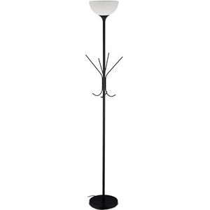 Relaxdays staand lamp met kapstok, 8 haken, modern design, E27 fitting, metaal, HxD 180 x 33 cm, zwart