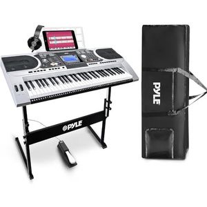 Pyle 61 Keys Digital Electronic Piano Keyboard, Portable Musical Karaoke Electric Piano with MIDI Function, Includes Sustain Pedal, Stool, Heavy Duty Case Bag, Sheet Holder, Keyboard Stand, Headset