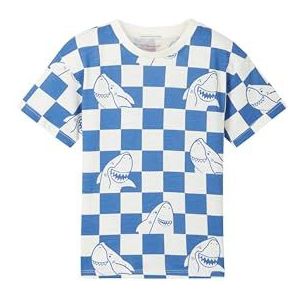 TOM TAILOR T-shirt voor jongens, 34814 - Blauw Wit Shark Checkerboard, 128/134 cm
