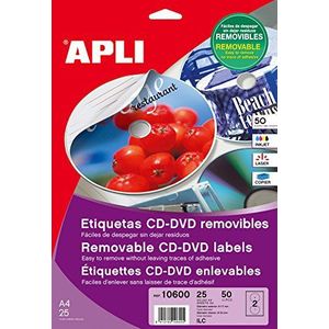 APLI 10600 - Verwijderbare Mega Matte CD/DVD-labels 25 vellen I/L/C