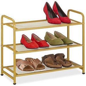 Relaxdays schoenenrek - 6 paar schoenen - schoenenmeubel - 3 etages- staal - modern - goud