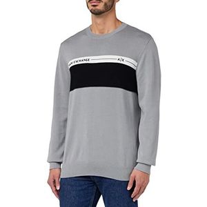 Armani Exchange Heren Cotton, Crew Neck, Front Color Block Pullover Sweater, Zinc Black, Large, Zinc Zwart, L