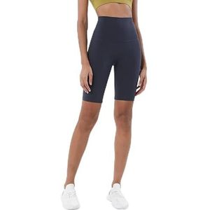 EULLA Dubbelzijdige korte legging voor dames, polijstende fitnessbroek, hoge taille, perzik, heupen, vijfdelig, nauwe yoga, sport, shorts, yogabroek, donkerblauw, S