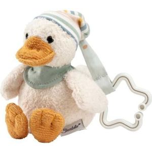 Speelgoedahanger eend Edda Lou met beanie-muts, knuffeldier met ophangster voor eenvoudige bevestiging aan de kinderwagen, babyzitje of box