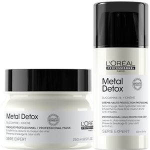 L’Oréal Professionnel, Routine Tegen Haarbreuk, Voor Gekleurd en Beschadigd Haar, Zuivert en Versterkt de Haarvezel, set met Masker en Leave-in Cream, Metal Detox