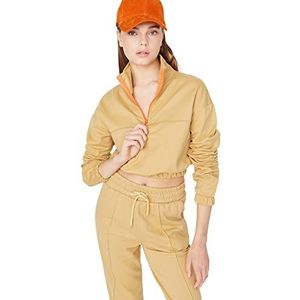 TRENDYOL Dames Crew Neck Plain Regular Sweatshirt, camel, M