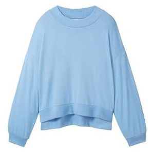 TOM TAILOR Denim T-shirt met lange mouwen voor dames, 34958 - Blauw Wit Melange, L