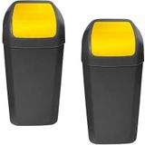 Vuilnisbak - Zwart - Geel - Kunststof - Set van 2 - 15 Liter