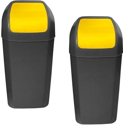 Vuilnisbak - Zwart - Geel - Kunststof - Set van 2 - 15 Liter