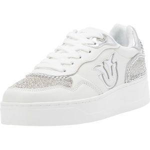Pinko Portland ZI6_Sneaker kalfsleder/shirt, gymschoenen voor dames, wit/zilver, 35 EU, Zi6 wit zilver, 35 EU