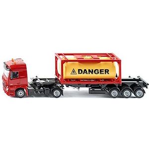 siku 3922, Mercedes-Benz Lorry with Framed Tank Container, 1:50, Metal/Plastic, Red, Incl. 1 Container, Detachable semi-trailer