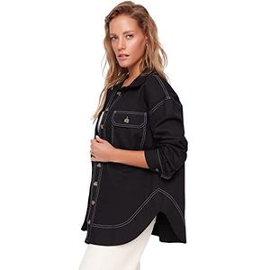 TRENDYOL Hemdblousekraag, effen, oversized, shirt, zwart, 34