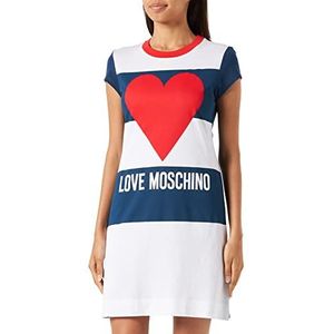 Love Moschino Dames slim fit A-lijn korte mouwen jurk, Wit-blauw-rood., 38