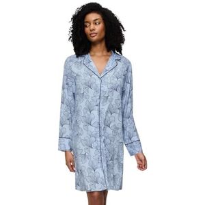 Triumph - Boyfriend Fit NDW - Nachthemd - Blauw - Met Doorlopende Knoopsluiting en Lange Mouwen
