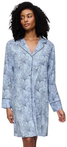 Triumph - Boyfriend Fit NDW - Nachthemd - Blauw - Met Doorlopende Knoopsluiting en Lange Mouwen