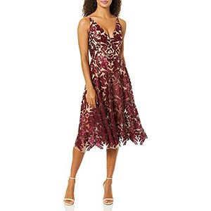 Dress the Population Vrouwen Blair Plunging Fit en Flare Midi-jurk speciale gelegenheid
