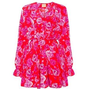 Swing Fashion Belagio knielange rode jurk met bloemenpatroon | XS -S maat, rood, XS