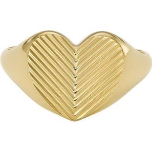 FOSSIL Harlow Linear Texture Heart JF046557107 zegelring voor dames, roestvrij staal, goudkleurig, Roestvrij staal, Geen edelsteen
