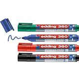 edding 360 whiteboardmarker - zwart, rood, blauw, groen - 4 whiteboardstiften - ronde punt 1,5 - 3 mm - boardmarker uitwisbaar - voor whiteboard, flipchart, prikbord, memobord - navulbaar