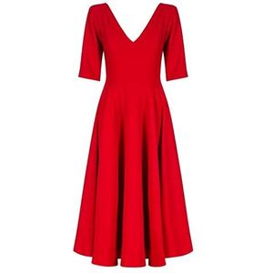 Swing Fashion Sally Rose Midijurk voor dames, elegante jurk, feestelijke jurk, avondjurk, bruiloftsjurk, baljurk, V-hals, 3/4 mouwen, rood, XL