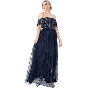 Maya Deluxe Vrouwen dames bardot jurk maxi verfraaid hoogte rijk taille mouwloze tule voor bruiloft gast prom afstuderen bruidsmeisje, marineblauw, 38