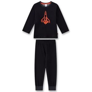 Sanetta Jongenspyjama lang grijs | Hoogwaardige en comfortabele pyjama van frottée voor jongens, lange mouwen, raketmotief, pyjamaset voor jongens, grijs, 92 cm