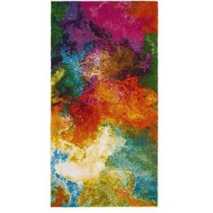 SAFAVIEH Watercolor Collection WTC619D tapijt, abstract, pluisvrij, voor woonkamer, slaapkamer, 60 x 150 cm, oranje/groen