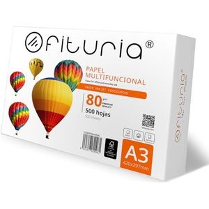 Ofituria A3-papier, multifunctioneel papier voor printer en kopieerapparaat, A3-papier, wit, voor werkomgevingen en thuisgebruik, 80 g/m², bladpakket - Ofituria (500 vellen)
