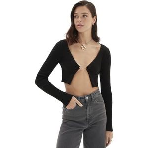 Trendyol Dames Slim Basic V-hals Knitwear Vest, Zwart, S