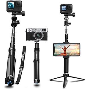 AuyKoo Selfiesticks Aluminium Statief voor GoPro Hero 11/10/9/8 Black, Selfie Stick Pole Tripod Accessoire met Telefoonclip voor GoPro,SJCAM,Sony,Insta360,DJI OSMO,Xiaomi Yi,AKASO,SARGO,iPhone,Samsung
