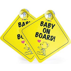 kidoola 2 stuks Baby on Board Sign voor auto - Pasgeboren en kinderen Rijveiligheid Sticker met zuignappen - Zeer zichtbaar waarschuwingsbord voor raam (Beer)