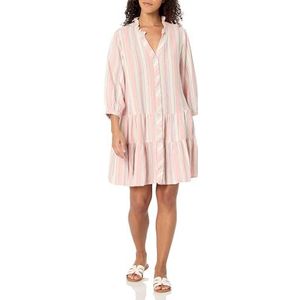 Tommy Hilfiger Damesjurk met 3/4 mouwen, knoopsluiting, koraal multi, L, Koraal Multi, L