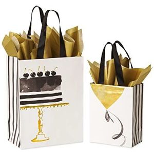 Papyrus Cadeauzakjes met zijdepapier (cake en ballon) voor verjaardagen, afstuderen, bruiloften, bruidsdouches, babyborrels en alle gelegenheden (2 zakken, 4 vellen)