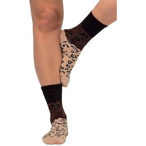 Ulla Popken, Dames, grote maten, tennissokken, luipaardprint, lichtbruin, Eén Maat