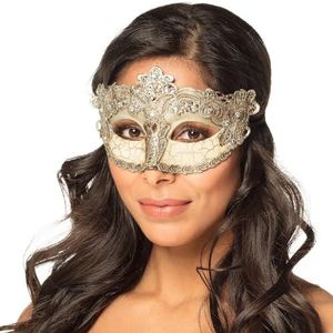 Boland 00254 Venice barok, Venetiaans masker, zilver met randen en sierstenen, kostuum, carnaval, themafeest,zilver
