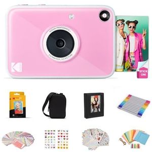 KODAK Printomatic+ 10 MP instantcamera-cadeauset met etui, 20 stuks Zink 2×3"" papier, album, stickers en stiften – roze