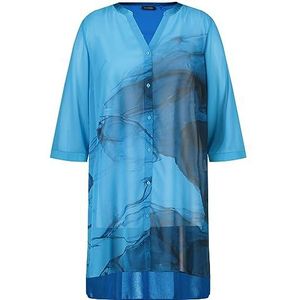 Samoon Dames longblouse met 3/4 mouw 3/4 mouw, split mouwen blouse 3/4 mouw lange blouse met patroon, River Blue patroon, 44